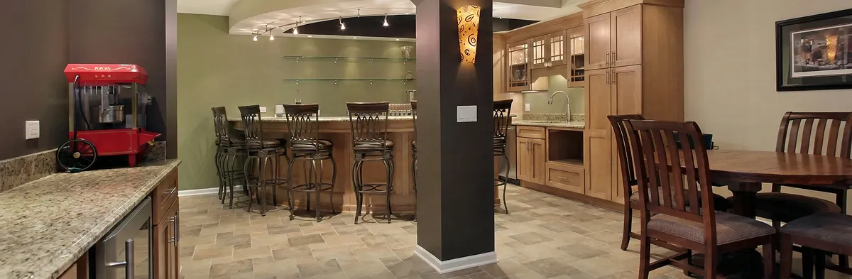 modern basement remodeling with custom finishes and open layout in a home in Cleveland, OH
