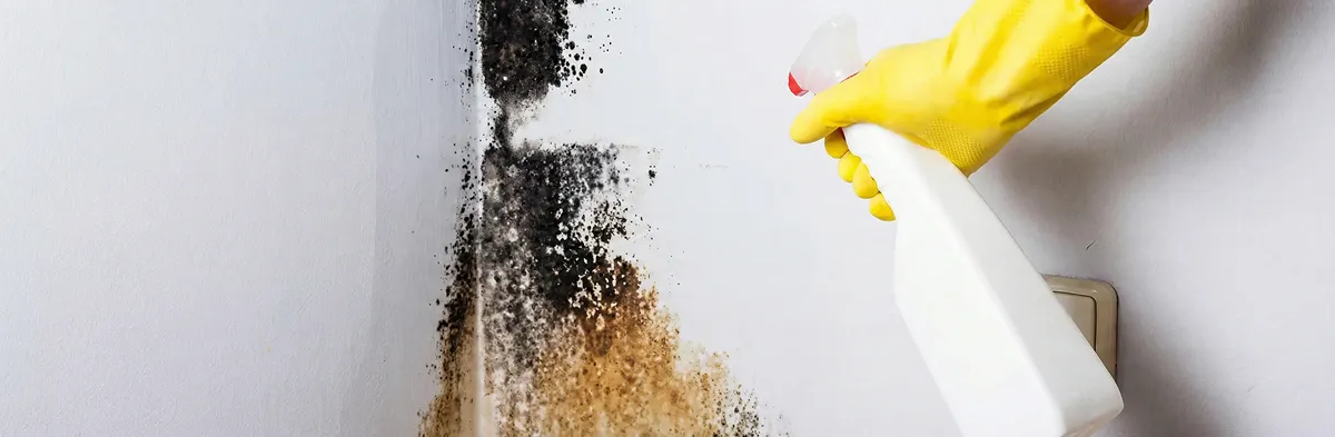visible mold growth on an interior wall being treated during mold removal service in Cleveland, OH